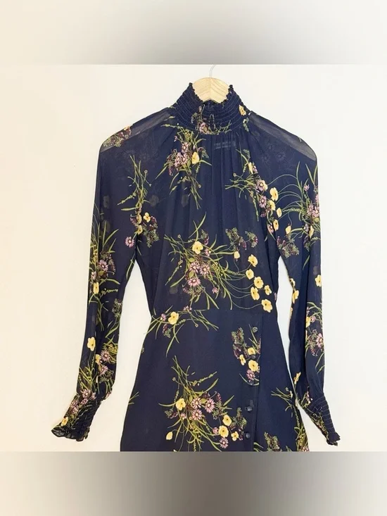 Reformation Valentin Dress in Anastasia - Black Green Floral long sleeve SIZE 0 - Picture 7 of 11